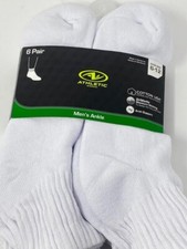 Men  s 6-Pair Athletic Works Ankle Socks Size 6-12, White