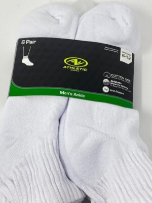 Men s 6-Pair Athletic Works Ankle Socks Size 6-12, White