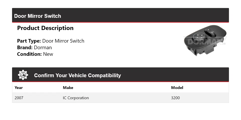 Interruptor de espejo de puerta Dorman IC Corporation 3200 2007 Foto 2 de 4
