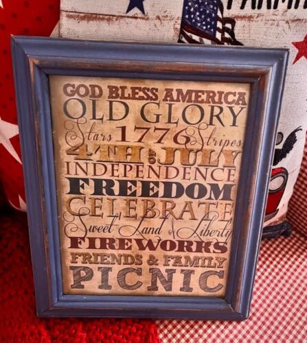 Patriotic Distressed Blue Framed 10”x12” Picture - Picture 1 of 3