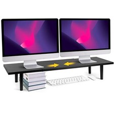 Dual-Monitor-Stand-Riser-For-Desk Adjustable Length 32-40 Inch  Large Desktop ...