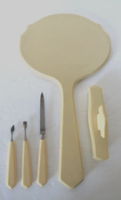 Vintage Art Deco Celluloid Vanity Dresser Set Mirror Nail Care Items Beauty
