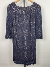 Adrianna Papell Evening Navy Lace Sheath Formal Long Sleeve Mini Dress Size 4P