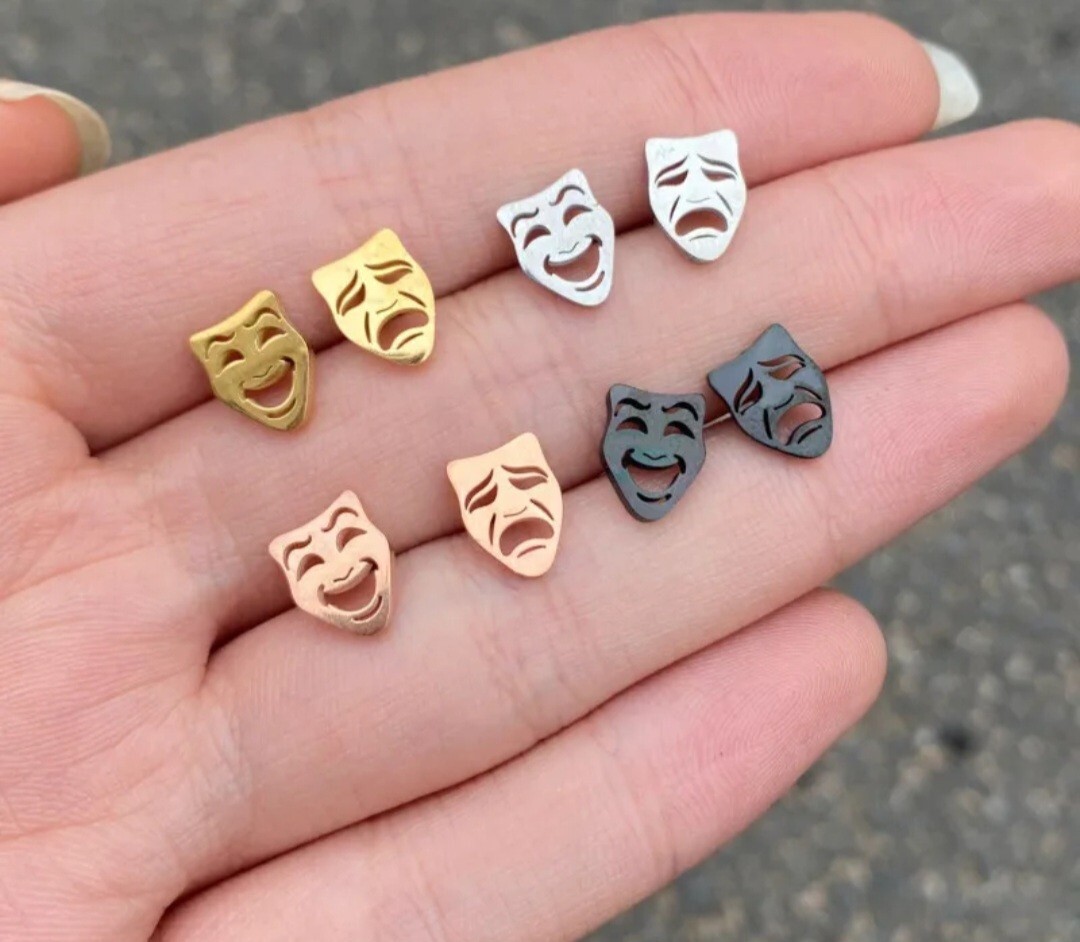 Mask Opera Drama Dainty Stainless Steel Stud Earrings Jewelry Hypoallergenic