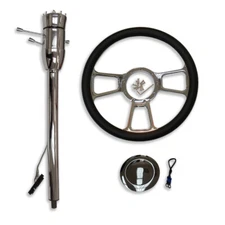 Chrome 32" Tilt Manual Steering Column w/ 14" Split Tri Spoke Steering Wheel Kit
