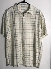 L Men's GEOFFREY BEENE Vintage Beige Tribal Plaid Hawaiian Shirt NEVER WORN