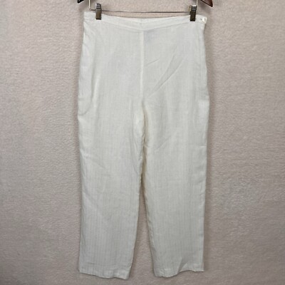 Bob Mackie Linen Pants Women s 10 Ivory Metallic Threads Lined Wide Leg
