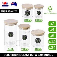 Glass Container Jar + Bamboo Lid Meal Food Storage Airtight Bottles Kitchen BULK