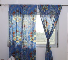 Window Cotton Curtain Floral Print 2 Panel Set for Living Room Bedroom, Kitchen