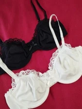 Hanro luxury bra set black and white cotton Bland underwire soft cup Size 32 B