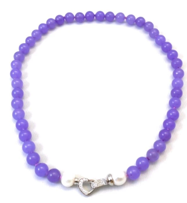 Collana Perle e Pietre Lilla Argento 925 Chiusura Cuore – Handmade – diWa Jewels - Immagine 2 di 4
