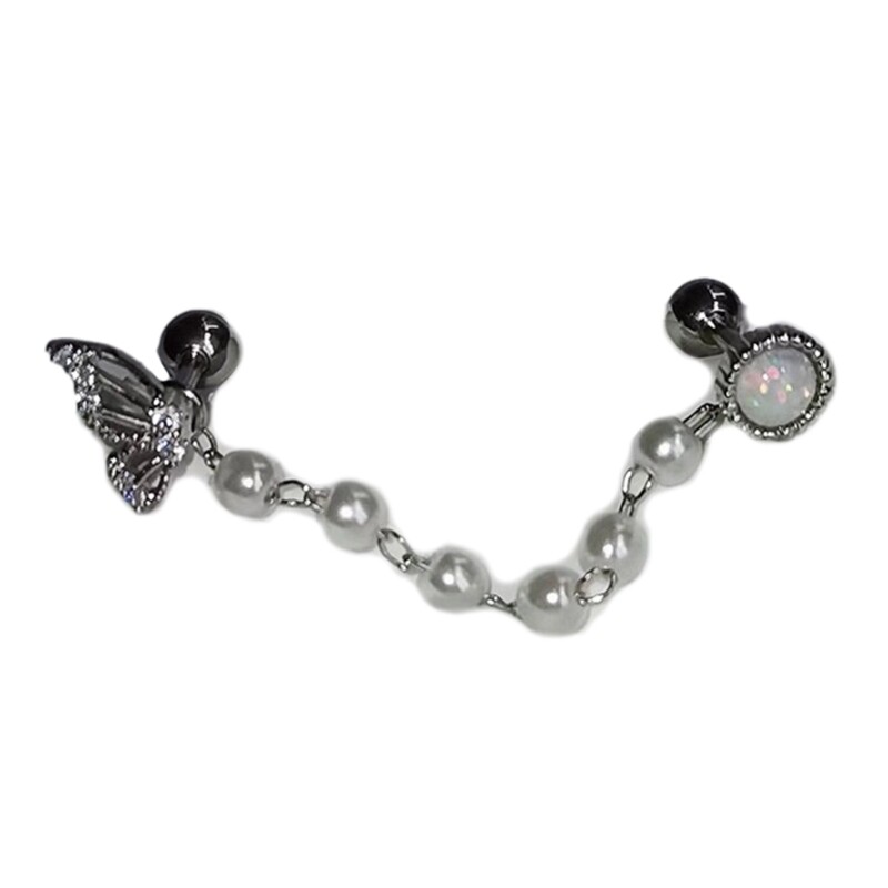 Elegant Butterfly Chain Ear Cuff with Trendy Piercing Jewelry and Stylish Studs