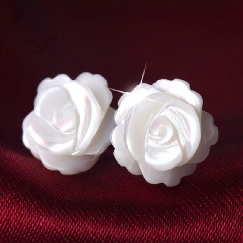 925 Sterling Silver Post White Mother of Pearl 12MM Rose Flower Stud Earrings