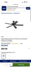 harbor breeze outdoor ceiling fan 5 Blade 52 In