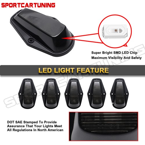 5pc Smoked LED Cab Roof Running Lights For Ford F-Series Pickup F150 F250 F350 - Picture 5 of 9