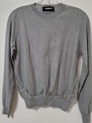 DSQUARED2 Sweater Womens Size Small Grey Wool Tulle Trim Long Sleeve Crew Neck 