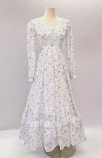 Gunne Sax Jessica McClintock Voile Maxi Dress Vintage 70s Prairie Edwardian NWOT