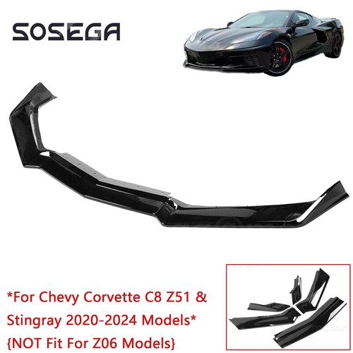 5Pc Front Bumper Lip Spoiler Kit For Chevy Corvette C8 Z51 2020-2024 Gloss Black - Picture 2 of 14