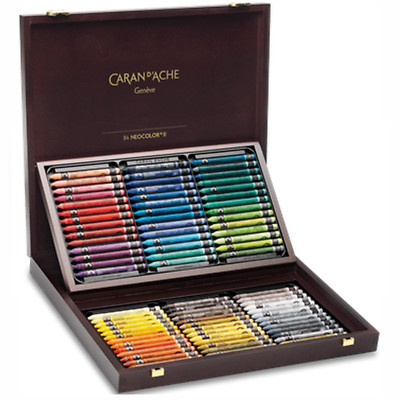 Caran d'Ache Neocolor II Water-Soluble Wax Pastels Wooden Box Assortment of 84
