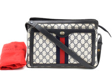 Vintage GUCCI Rank A GG Sherry Line Shoulder Bag Purse Supreme PVC Navy Auth