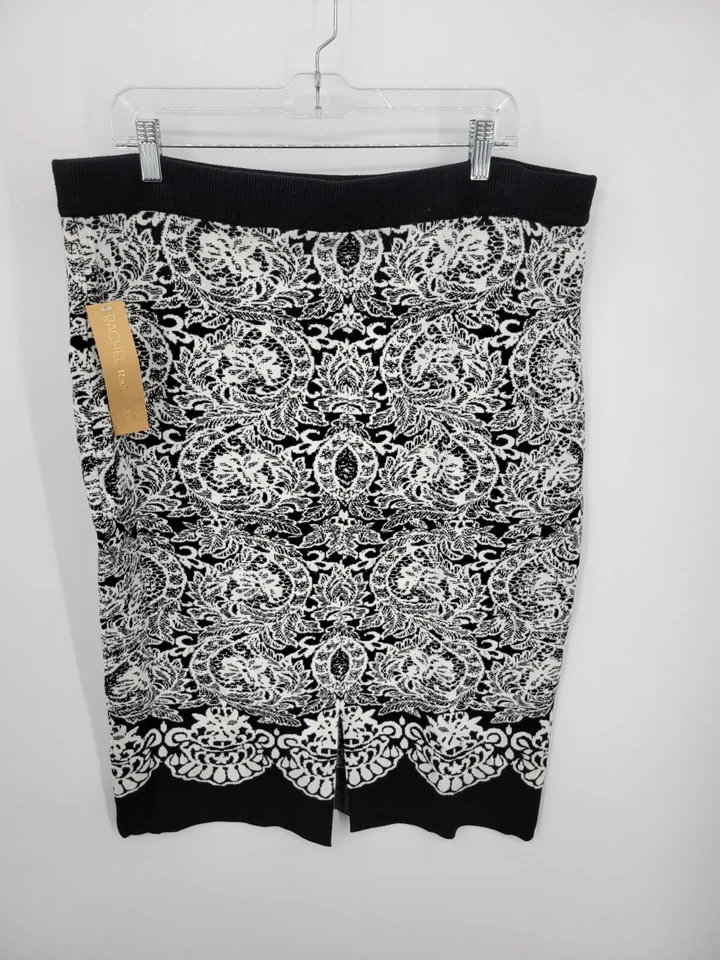 Falda Rachel Roy Mujer Plus 2X Negro Blanco Bufanda Estampado Tejido Lápiz Recto Nueva con Etiquetas Foto 2 de 4