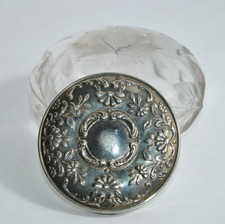 Antique Cut Crystal Victorian Powder Jar with Lid Mirror on Back 2 1/2" Tall 
