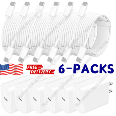 6X Lot USB C Fast Charger For iPhone 15 Pro Max Samsung PD Type C Adapter Cable