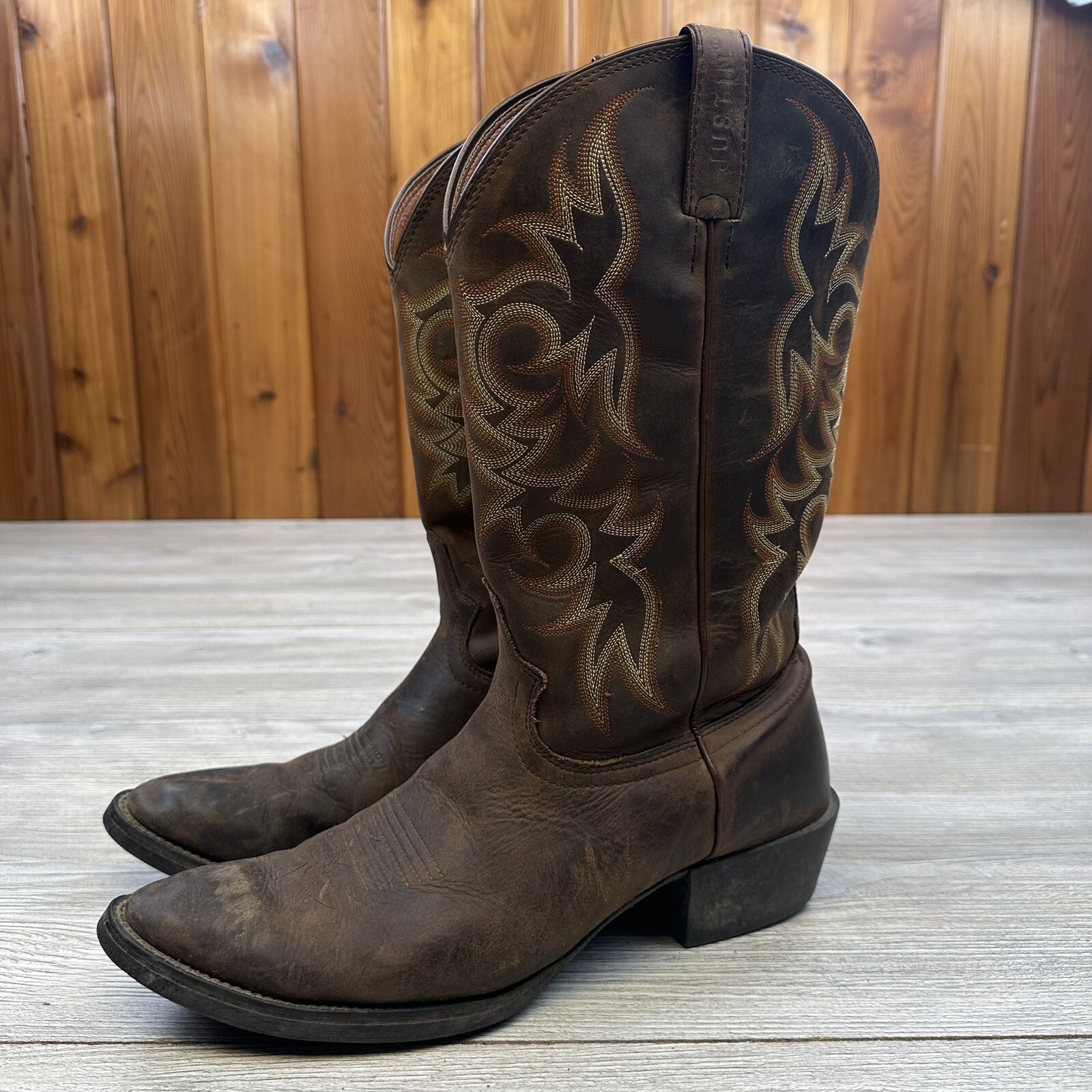 Justin Cowboy Boots Mens 11.5D Brown Leather Stampede Pull Ons Style