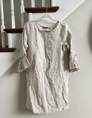 NWT Piazza Del Tempio Italian Linen layered ruffle 3/4 sleeve Sappia dress  M | eBay