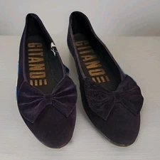 Vtg 90s Women's Flat Dress Shoes Size 10 Purple Velvet Bow Grandma