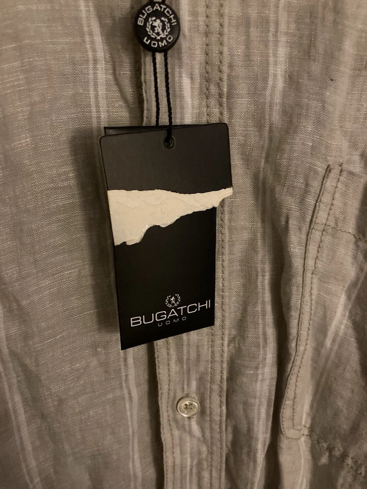 NWT Bugatchi Uomo Linen Shirt Mens XL Multicolor Stripe Button Down Short Sleeve - Image 3 of 4