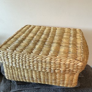 Woven Wicker Rectangular Lidded Storage Basket Beige Freestanding 14x14x8