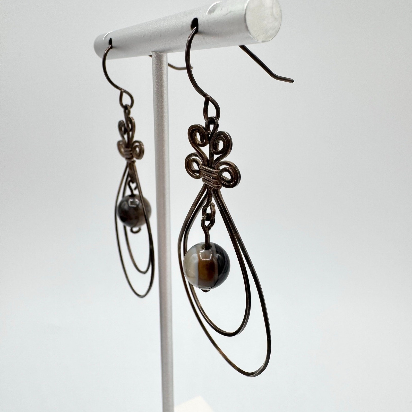 Artisan Silver Wire Wirework Bead Dangle Earrings… - image 6