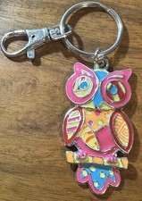 Owl Enameled Key Chain Ring w Clip - 5 - Novelty - Multi-Colored - Enamel New