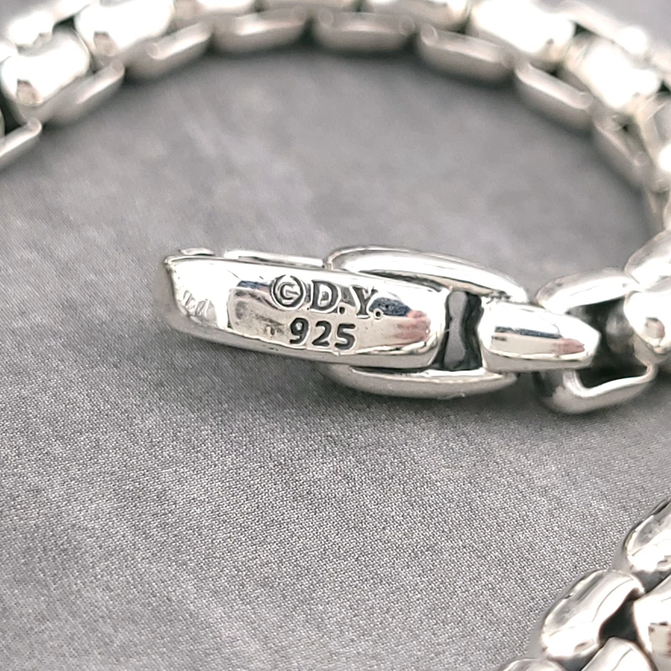 David Yurman 925 Sterling Silver Black Diamond Cross 5'mm Box Chain 8" Bracelet - Image 4 of 4