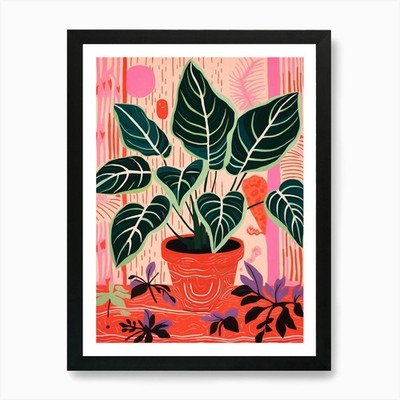 Rosa und rote Pflanze Illustration Cal gerahmtes Wandbild Poster Leinwanddruck Bild