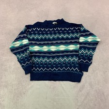 Vintage abstract knitted jumper Patterned Grandad knit sweater Men's L