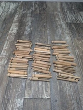  Wooden Clothes Pins Round Head Flat Top Lot Of 45  Crafts, Vintage Patina Clean