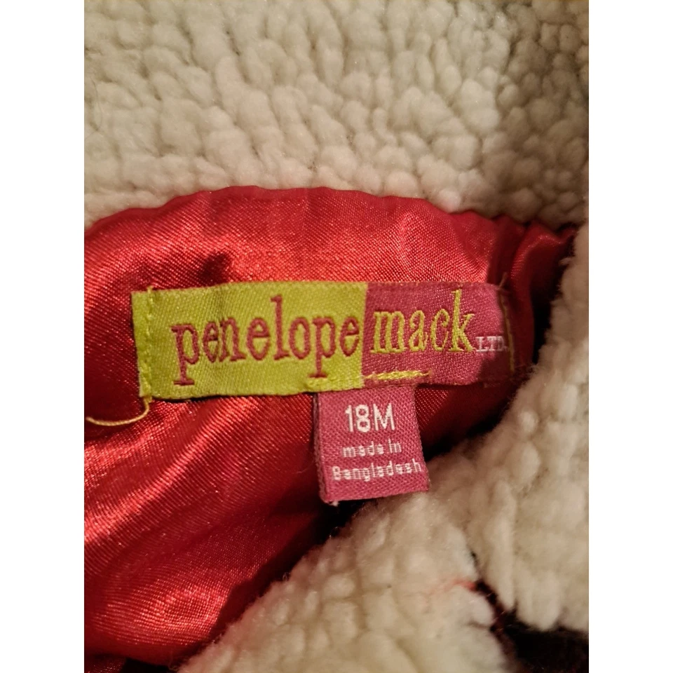 Abrigo a Cuadros Penelope Mack Rojo y Negro Búfalo Borde Sherpa Niñas 2-3T Foto 3 de 4