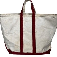 Vintage 80s L.L. Bean Boat And Tote Bag Red And Off White Extra Large Open-Top