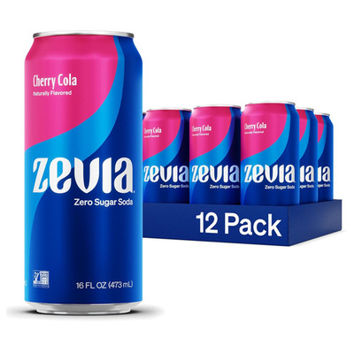 Zero Sugar Soda, Cherry Cola, 16 Oz Cans (12-Pack)   Naturally Sweetened, Zero C