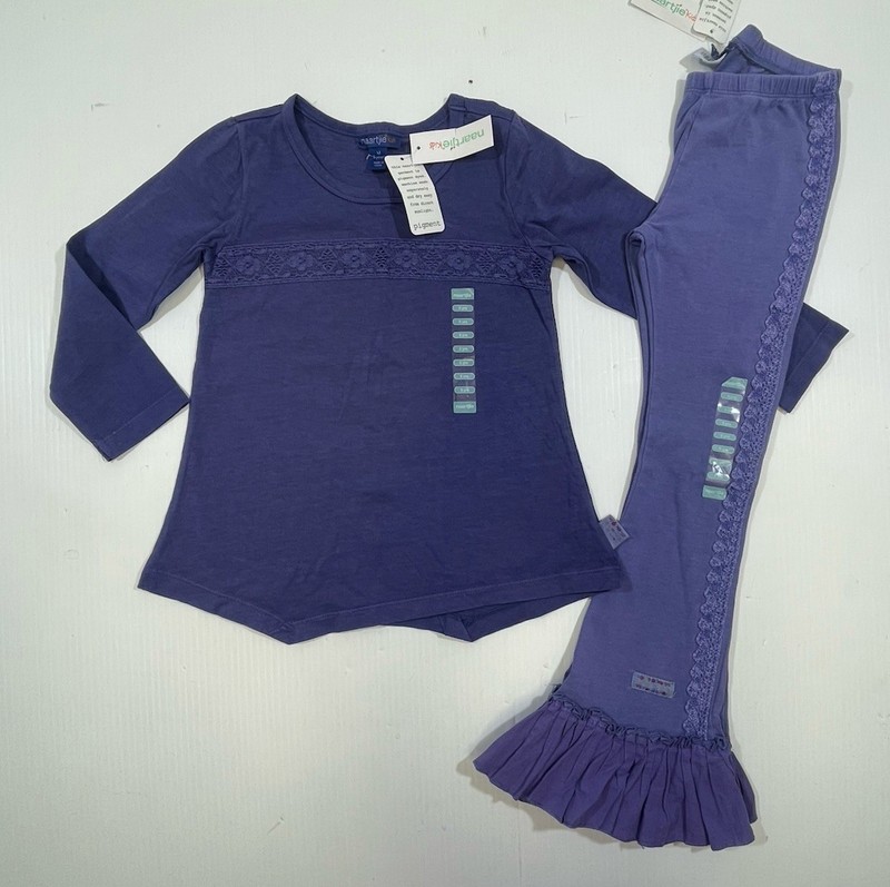 Naartjie Kids Girls Purple 100% Cotton Long Sleeve Tee Shirt Ruffle Pant 2Pc Set