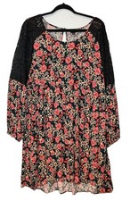 Torrid Mini Challis Tiered Dress Plus 2X Size 2 Floral Lace Sleeves Boho Cottage