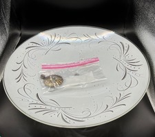 MCM Frosted Glass Ceiling Light Fixture With Floral Etching  Mounting Hardware