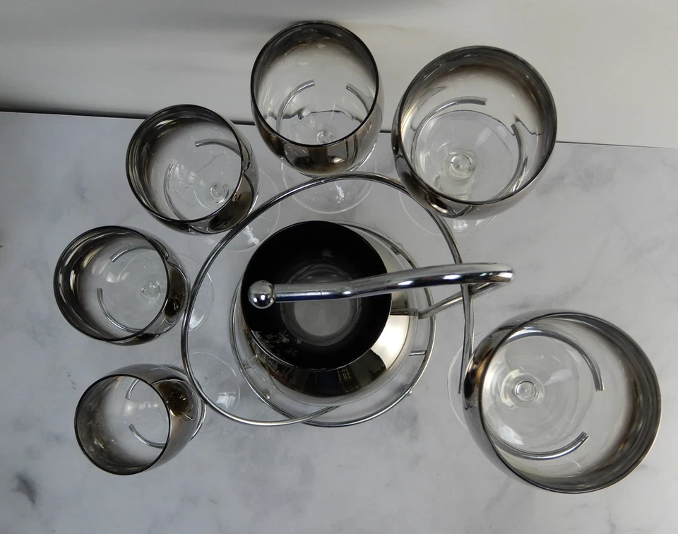 Vintage Silver Fade Dorothy Thorpe Wine Glasses,Decanter,on Spiral Stand - Image 2 of 4