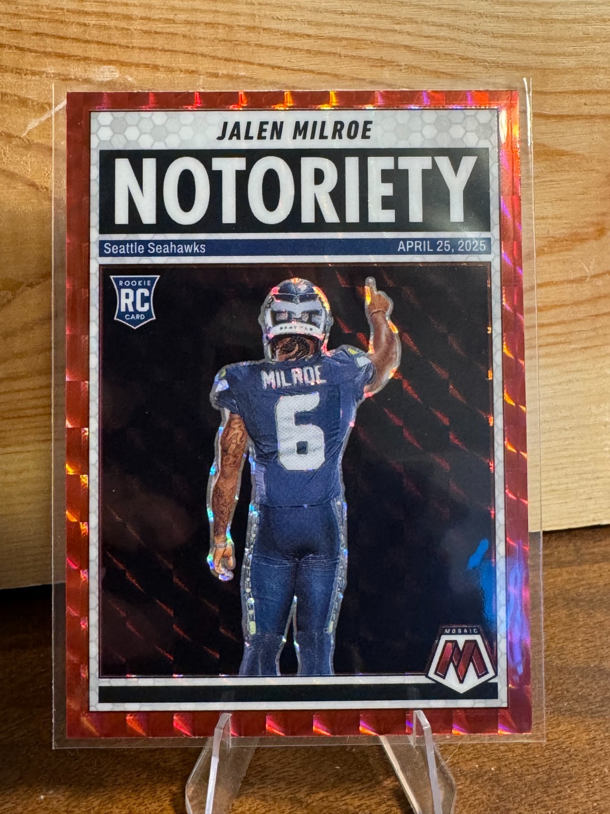 2025 Panini Mosaic - Notoriety Jalen Milroe #15 Red Mosaic Prizm (RC)
