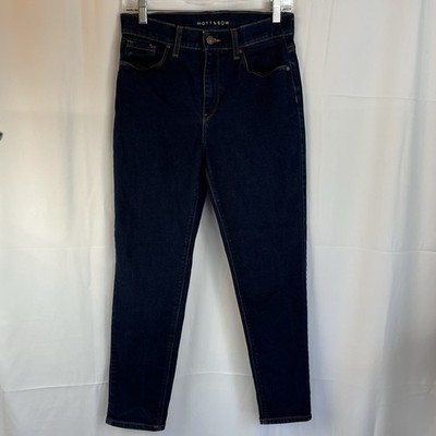 Mott & Bow Mid Rise Mom Skinny Dark Wash Flex Blue Denim Jeans Women s 28x28