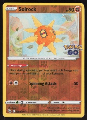 Solrock 039/078 Uncommon Pokemon GO Pokemon Reverse Holo Near Mint