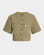 NWT 428 Veronica Beard Elias Short Sleeve Denim Jacket in Stone Army