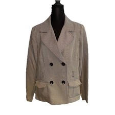 Women's Size 8 Double-Breasted Blazer Tan/Brown Tweed Knit Jacket No Belt